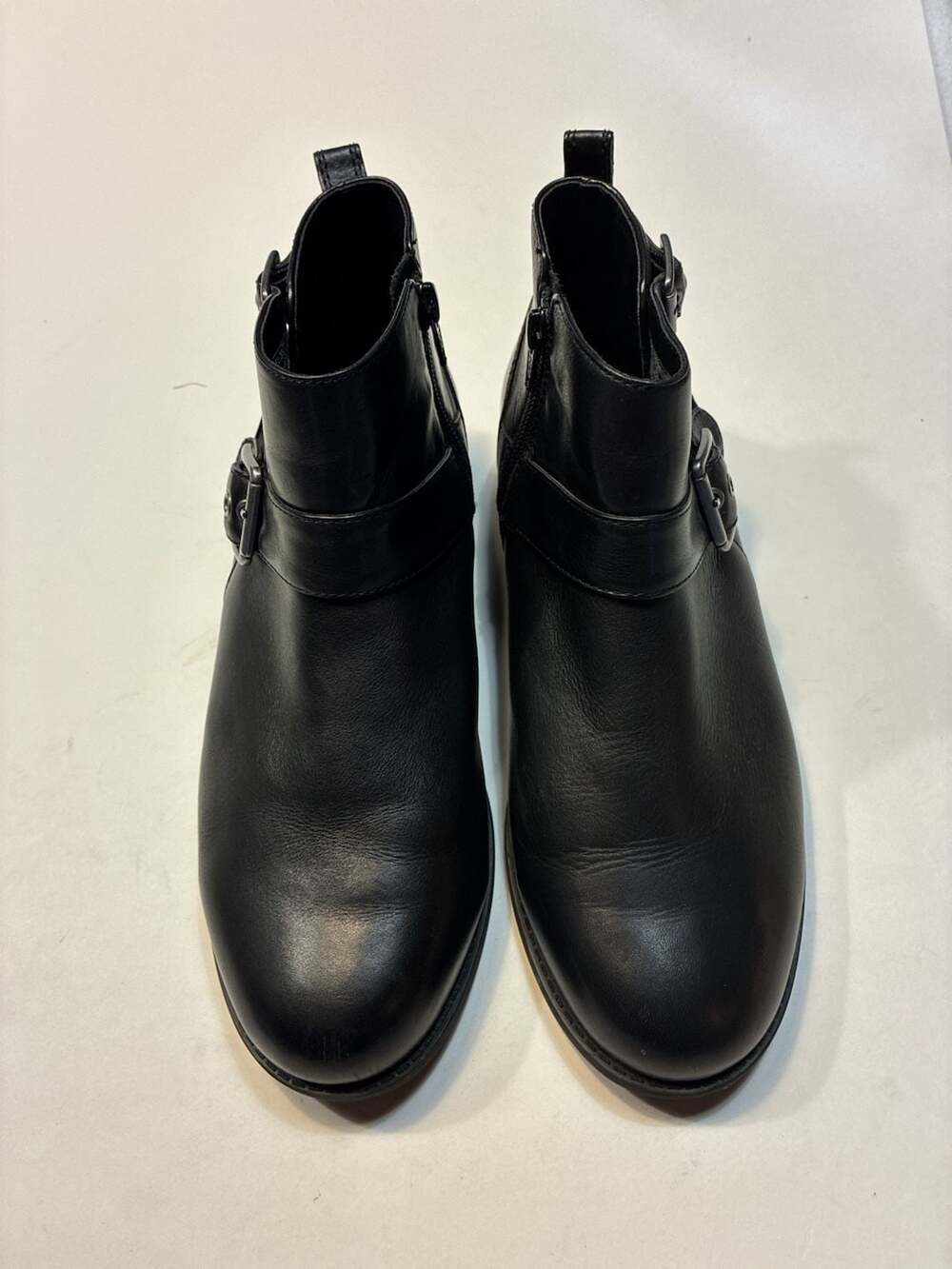 Vionic Logan Black Leather Buckle Moto Boots